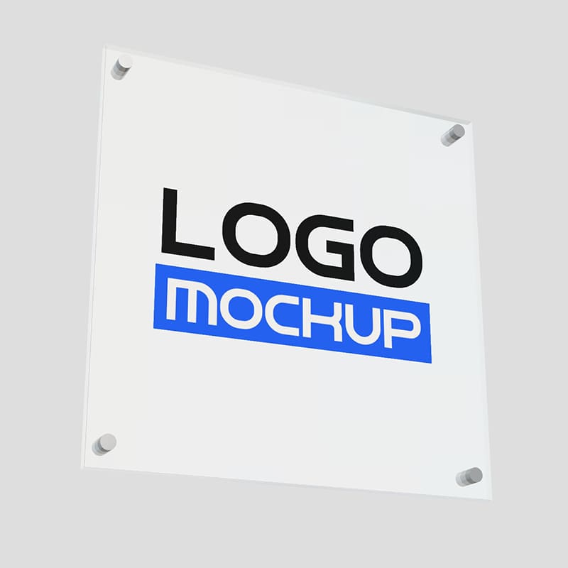 Square Office Logo Glass Sign 3D Mockup