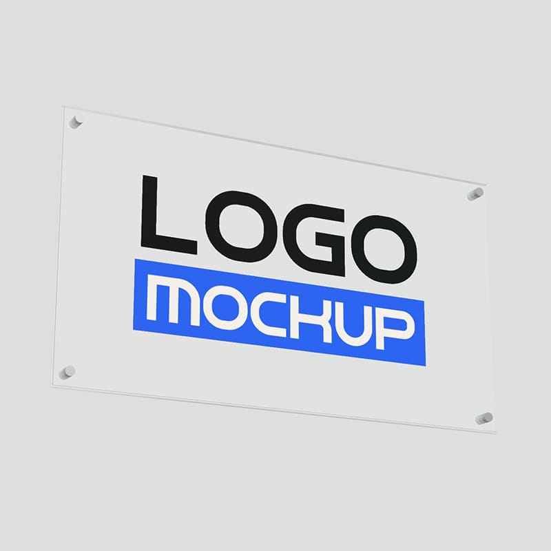 Wide Office Logo Glass Sign 3D Mockup