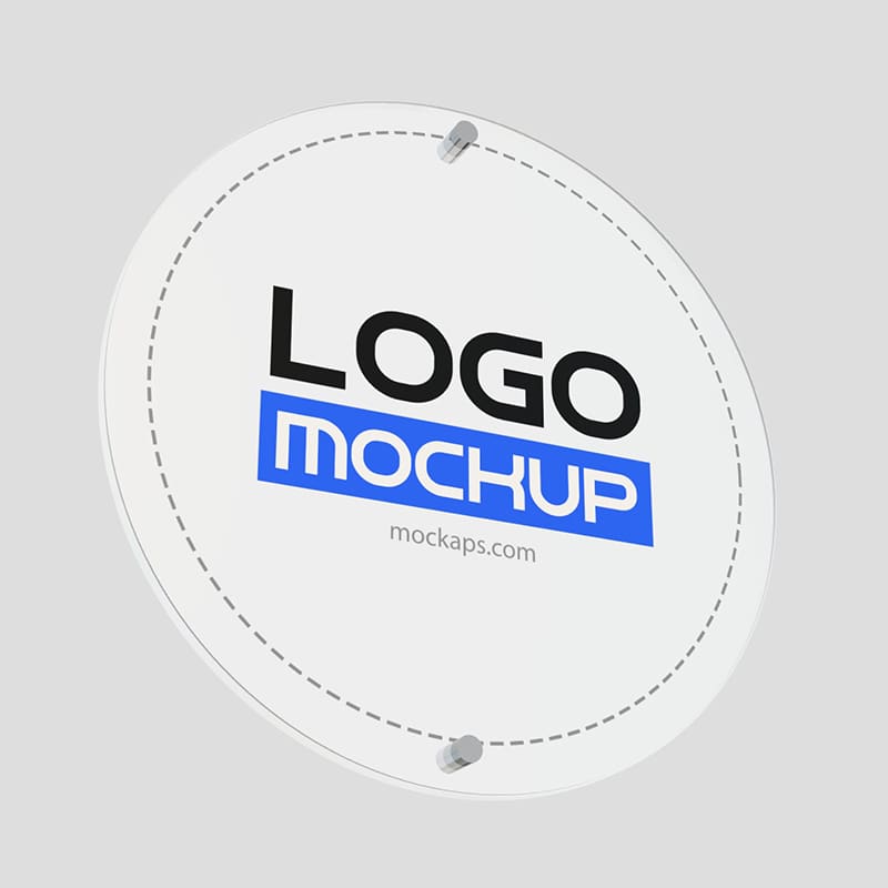 Round Office Logo Glass Sign 3D Mockup